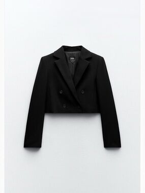 Zara Black Cropped Double-Breasted Blazer Jacket